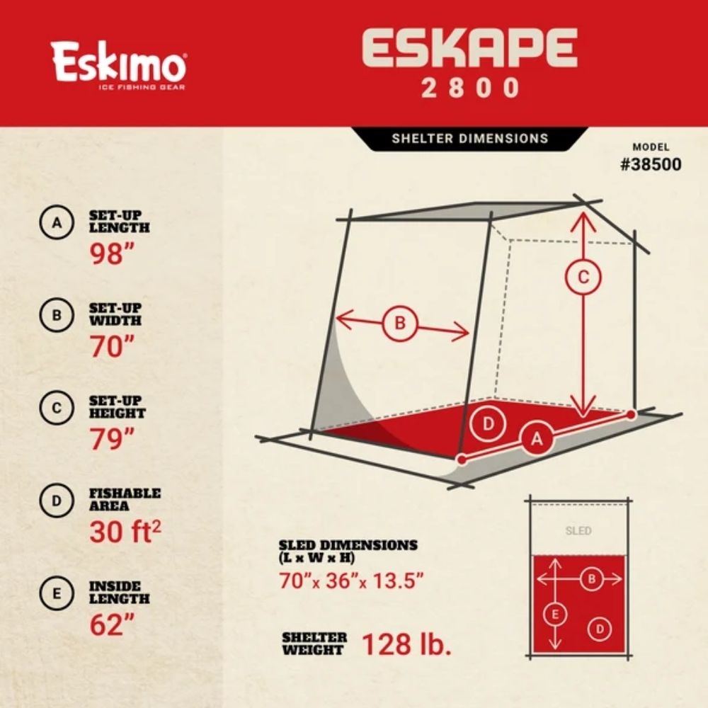 Eskimo Eskape 2800 Insulated Side Door Sled Shelter 38500