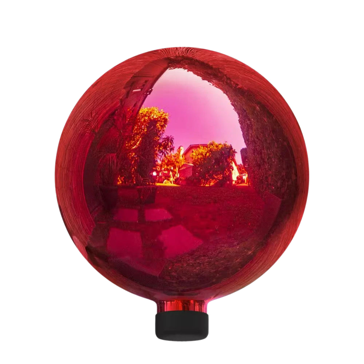 10"D Red Kaleidoscope Swirl Design Glass Gazing Ball in a Window Box