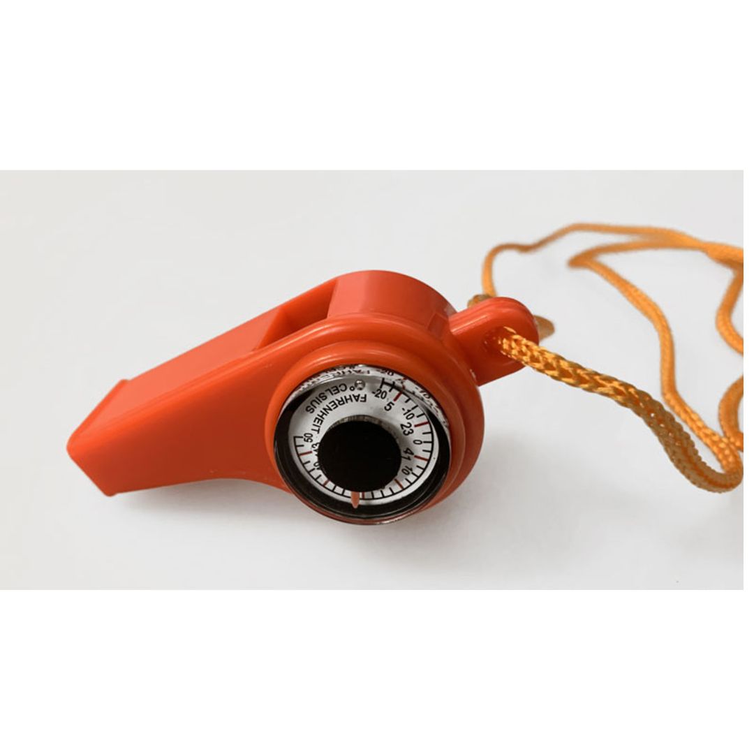 Sona Enterprises 3-IN-1 Orange Survival Whistle with Compass, Thermometer & Lanyard