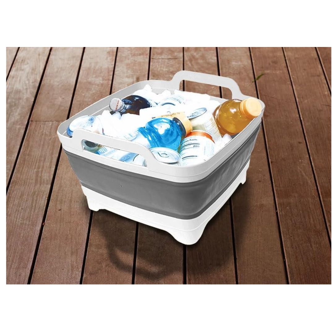 Sona Enterprises Collapsible White/Gray Sink with Drain (12" x 12")