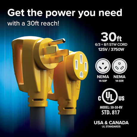 Camco RV 50AMP Power Grip 30' Extension Cord