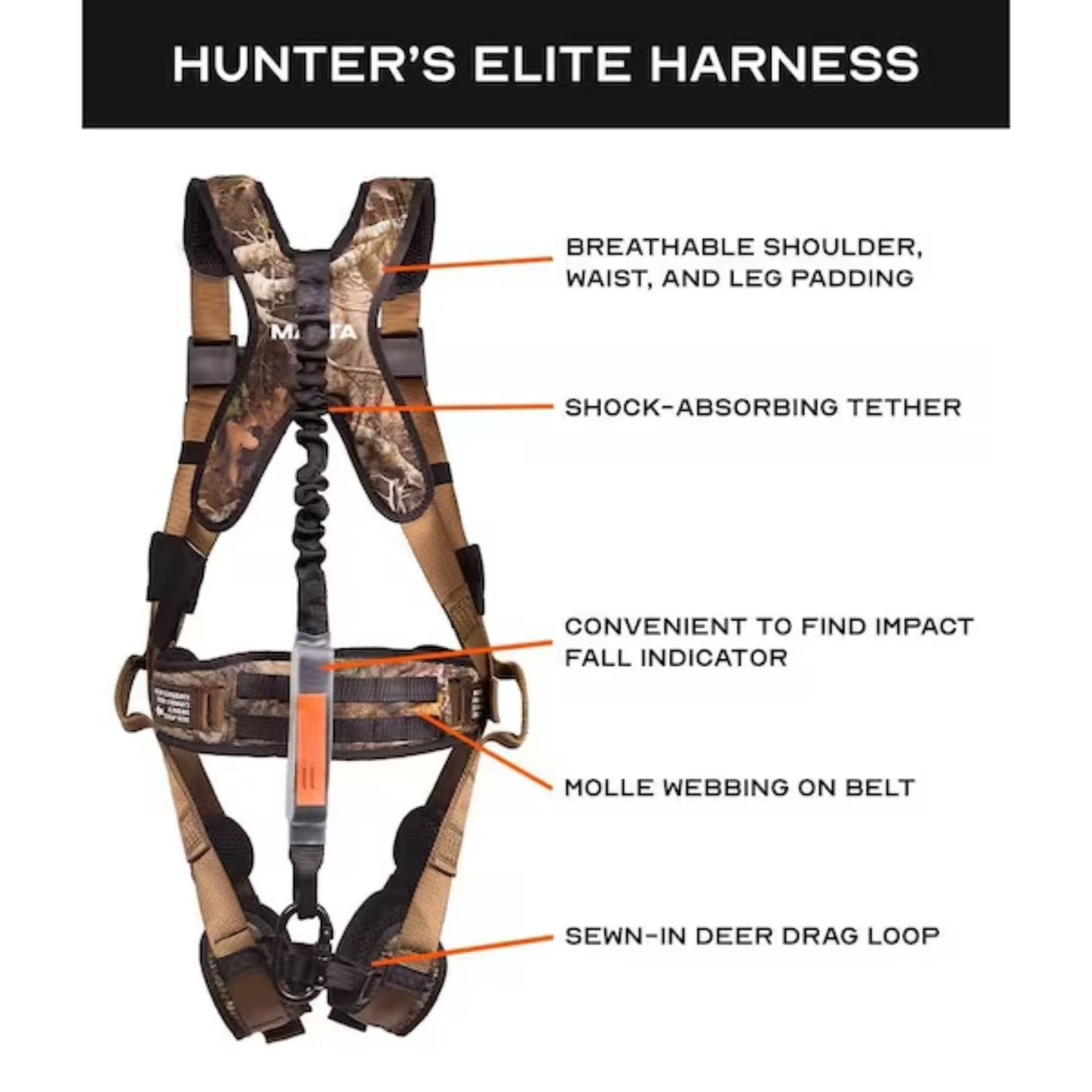Hunter's Elite Harness Kit, L/XL, 300 lb, Quick-Connect Chest/ Quick-Connect Leg Straps