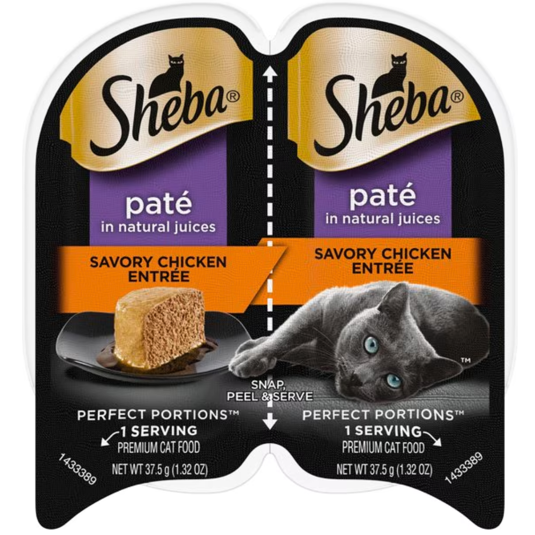 Sheba Perfect Portions Cat Premium Pate Poultry Flex Tray Wet Variety 2.64oz Contains: Savory Chicken Entree - 6ct, Roasted Turkey Entree - 6ct