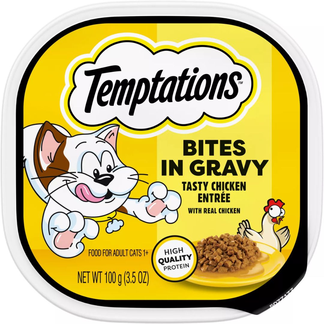 Temptations Bites in Gravy Wet Cat Food Chicken 3.5oz Tray