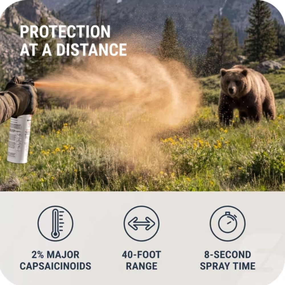 SABRE Frontiersman MAX Bear Spray and Mountain Lion Deterrent with Belt Holster 9.2oz 40ft Range