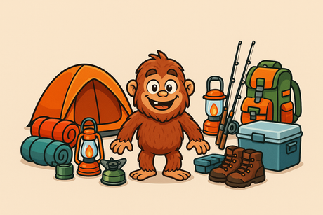 I like it a lot. Just make this bigfoot only 1/3 the total height of the image. Place him in the middle vertical 1/3.