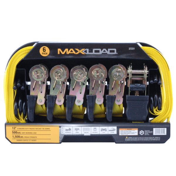 Ridgeline 6PC 1" X 12' Yellow Ratchet Tie Down Set