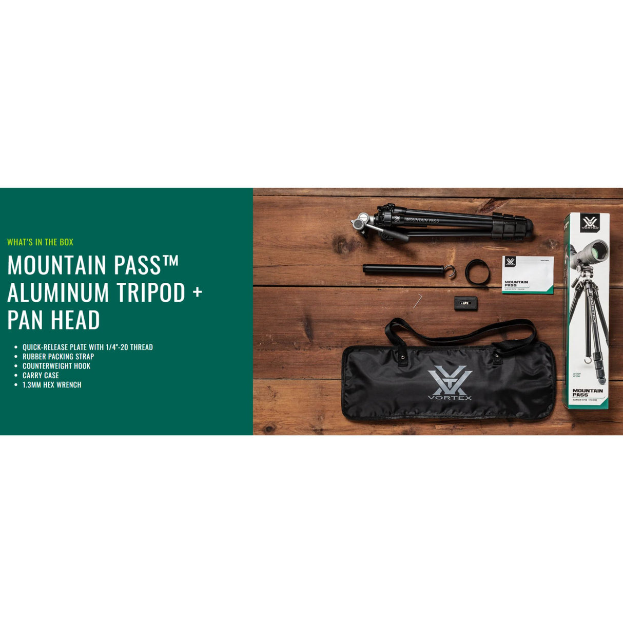 Vortex Mountain Pass Aluminum Tripod and Pan Head Kit TR-MTP