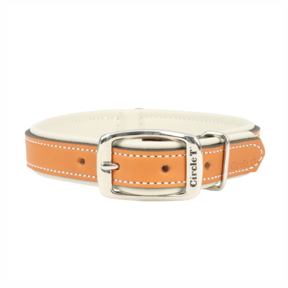 Circle T Leather Collar, Tan & Cream, M 16"