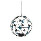 12.20"D Solar Lighted Metal Garden Orb, Butterflies, Warm White Micro Lights
