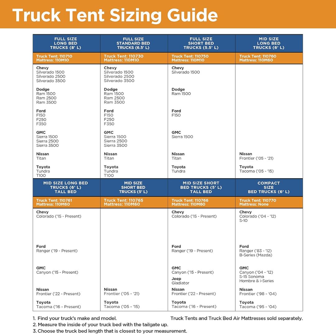 Rightline: Mid Size Long Bed Truck Tent (6') - Tall Bed