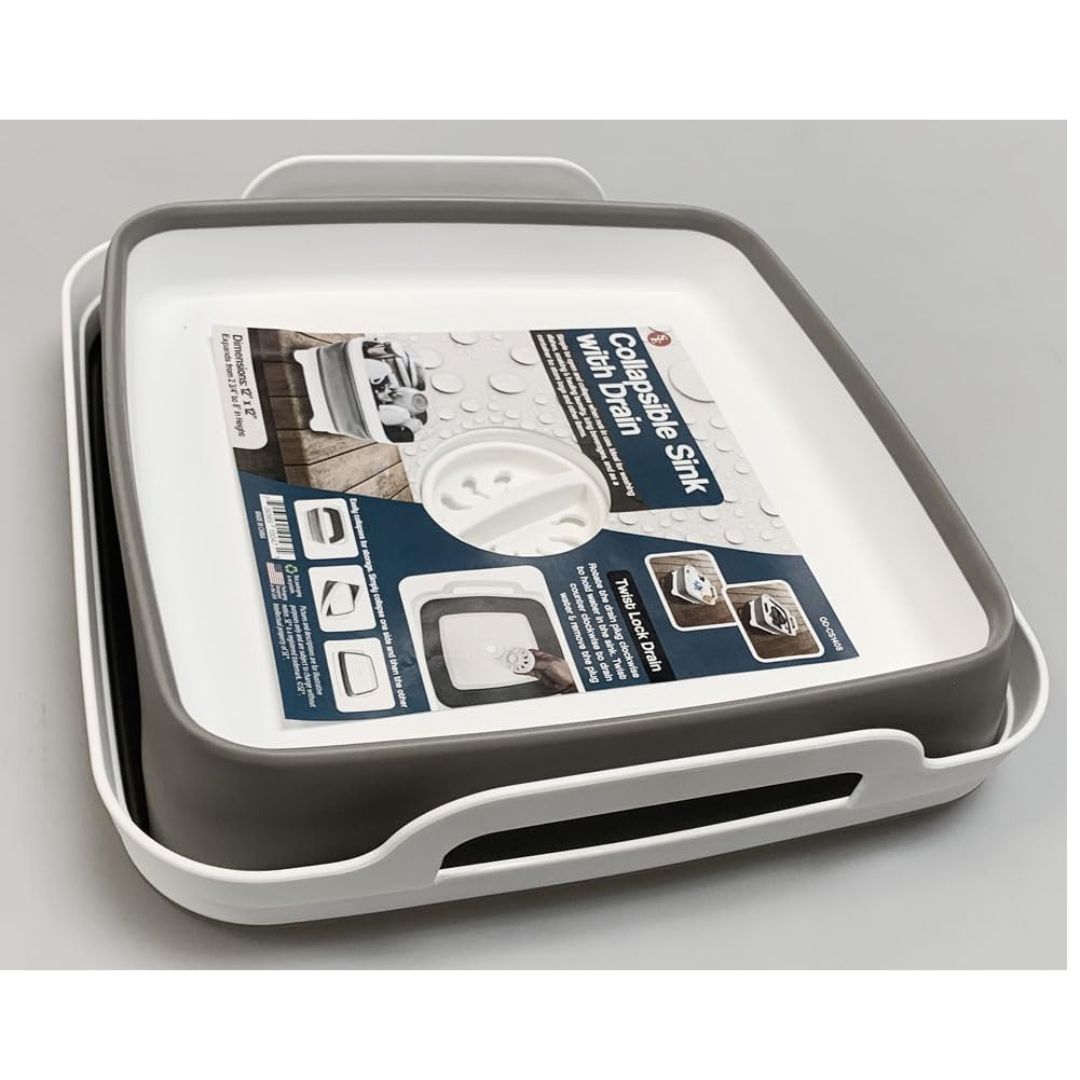 Sona Enterprises Collapsible White/Gray Sink with Drain (12" x 12")
