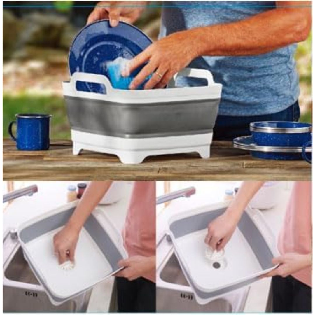 Sona Enterprises Collapsible White/Gray Sink with Drain (12" x 12")