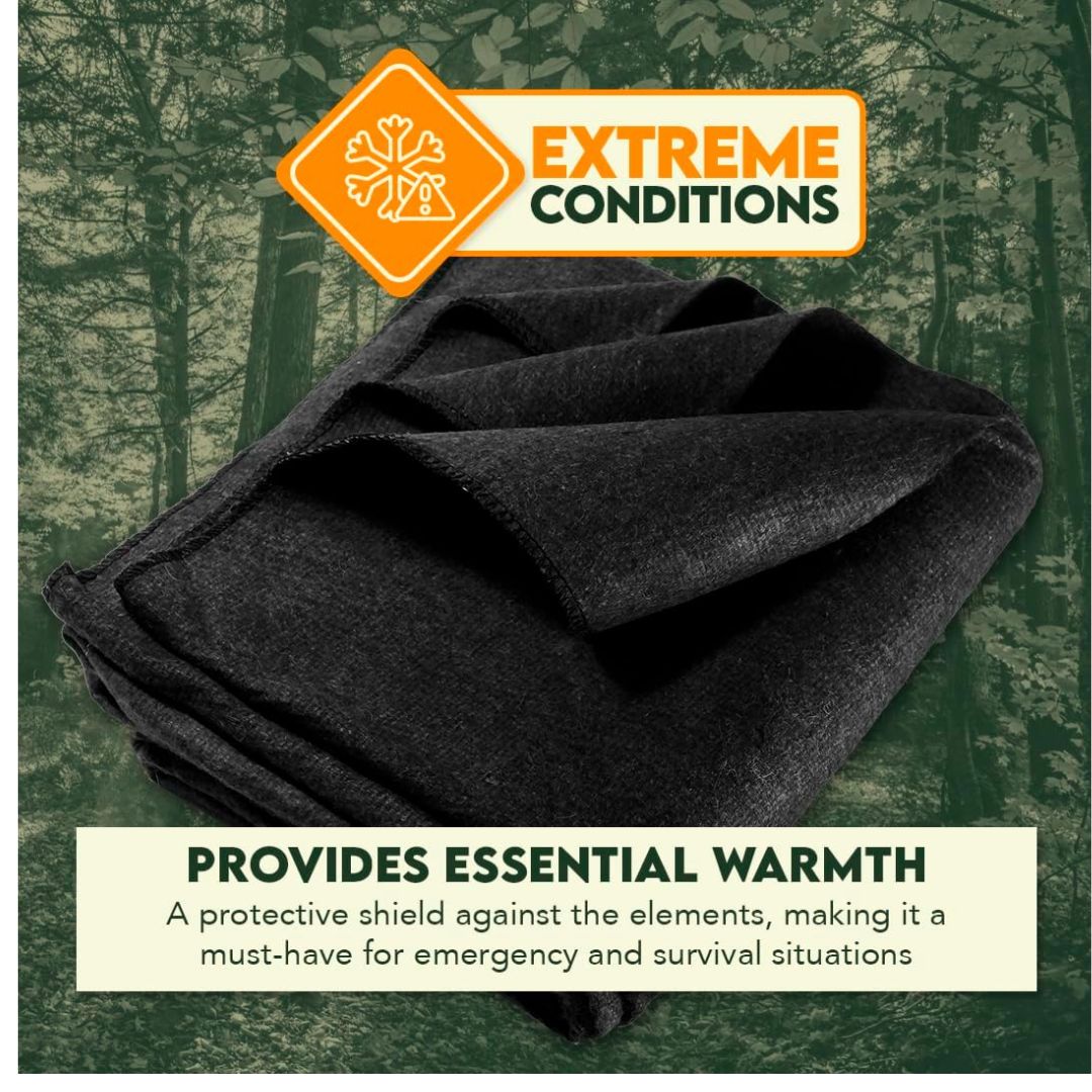Sona Enterprises 60"x80"-3 Lb Black Wool Blanket (60-70% Wool) in Zippered Bag