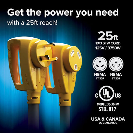 Camco RV 30AMP Power Grip 25' Extension Cord