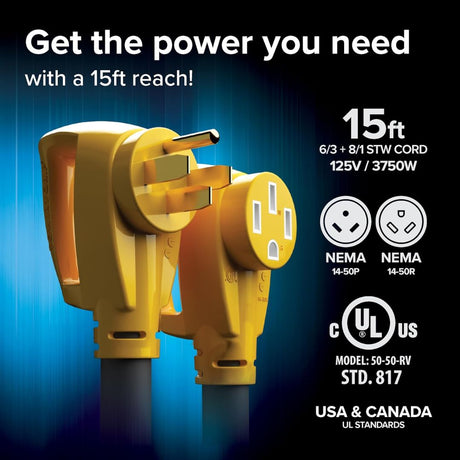 Camco RV 50AMP Power Grip Extension Cord - 15'