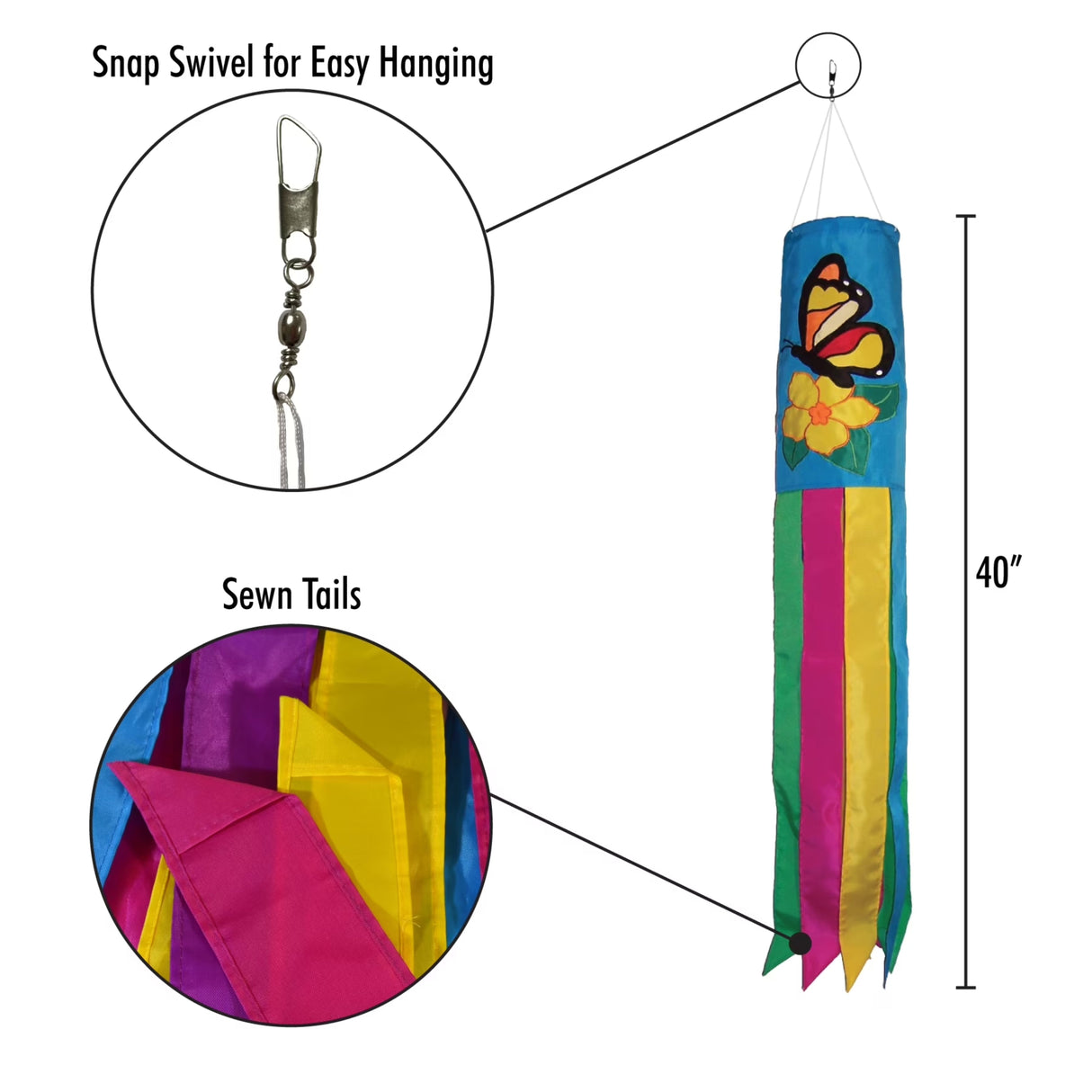 Bright and Colorful Butterfly 40-inch Windsock