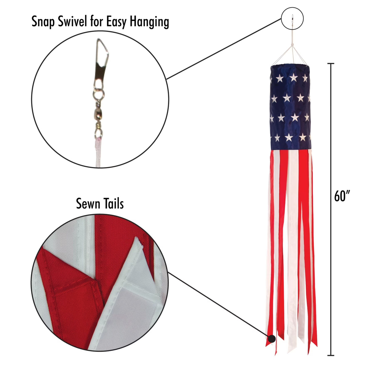 60-inch Patriotic Embroidered Windsock