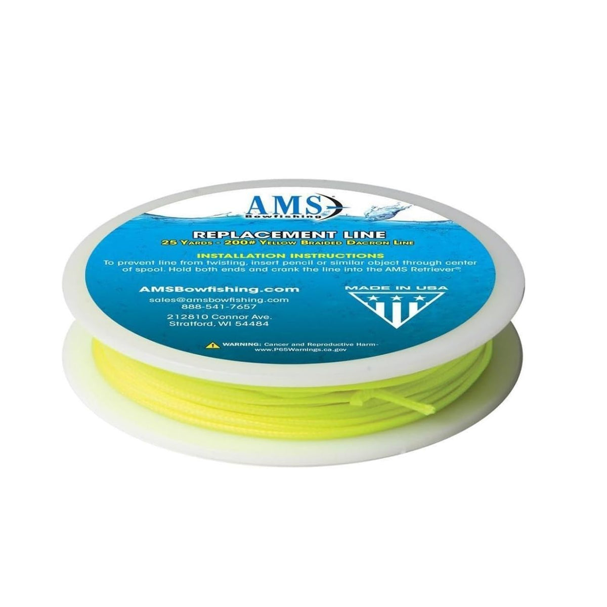 AMS Bowfishing 200 Pound Braided Dacron Line - 25 Yards Line (Yellow)