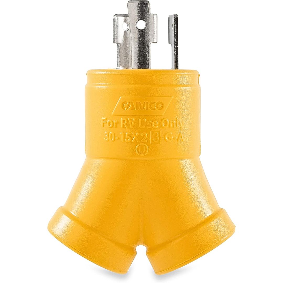 Camco RV 30AM/2x15AF Power Grip Generator Adapter - 3PRONG