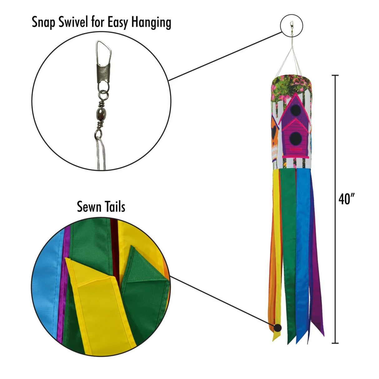 Colorful Birdhouse Garden 40" Windsock