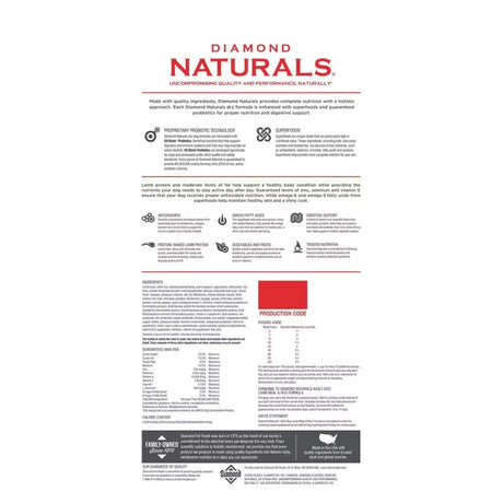 Diamond Naturals Lamb & Rice Dog 40# 23/14