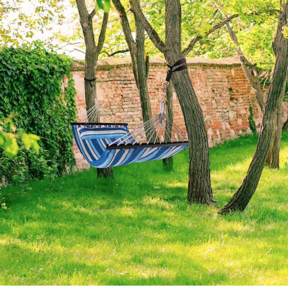 Hammock w/ Spreader Bar & Pillow, 2 Person- Ocean Blue Stripe