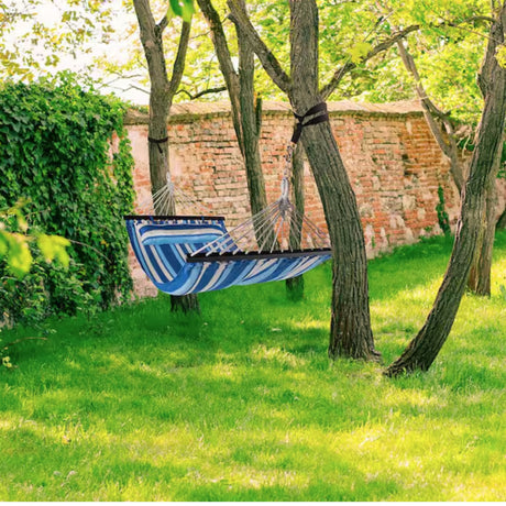 Hammock w/ Spreader Bar & Pillow, 2 Person- Ocean Blue Stripe
