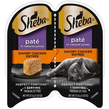 Sheba Perfect Portions Cat Premium Pate Poultry Flex Tray Wet Variety 2.64oz Contains: Savory Chicken Entree - 6ct, Roasted Turkey Entree - 6ct