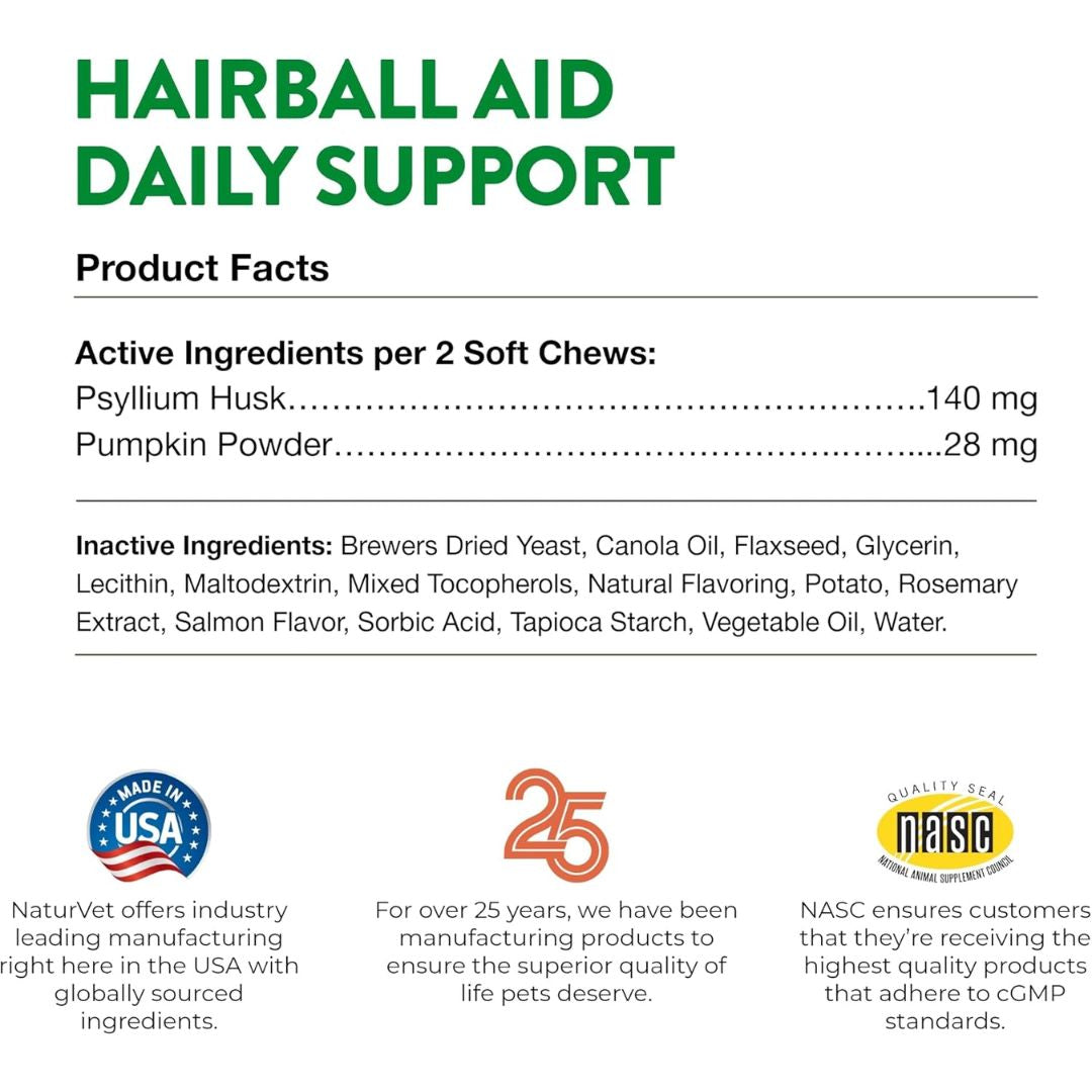 NaturVet Hairball Aid Plus Pumpkin CAT Soft Chew (Cup)