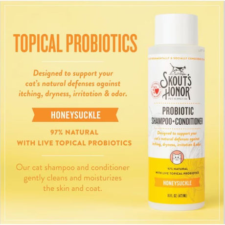 Skout's Honor Cat Probiotic Shampoo+Conditioner Honeysuckle 16 oz