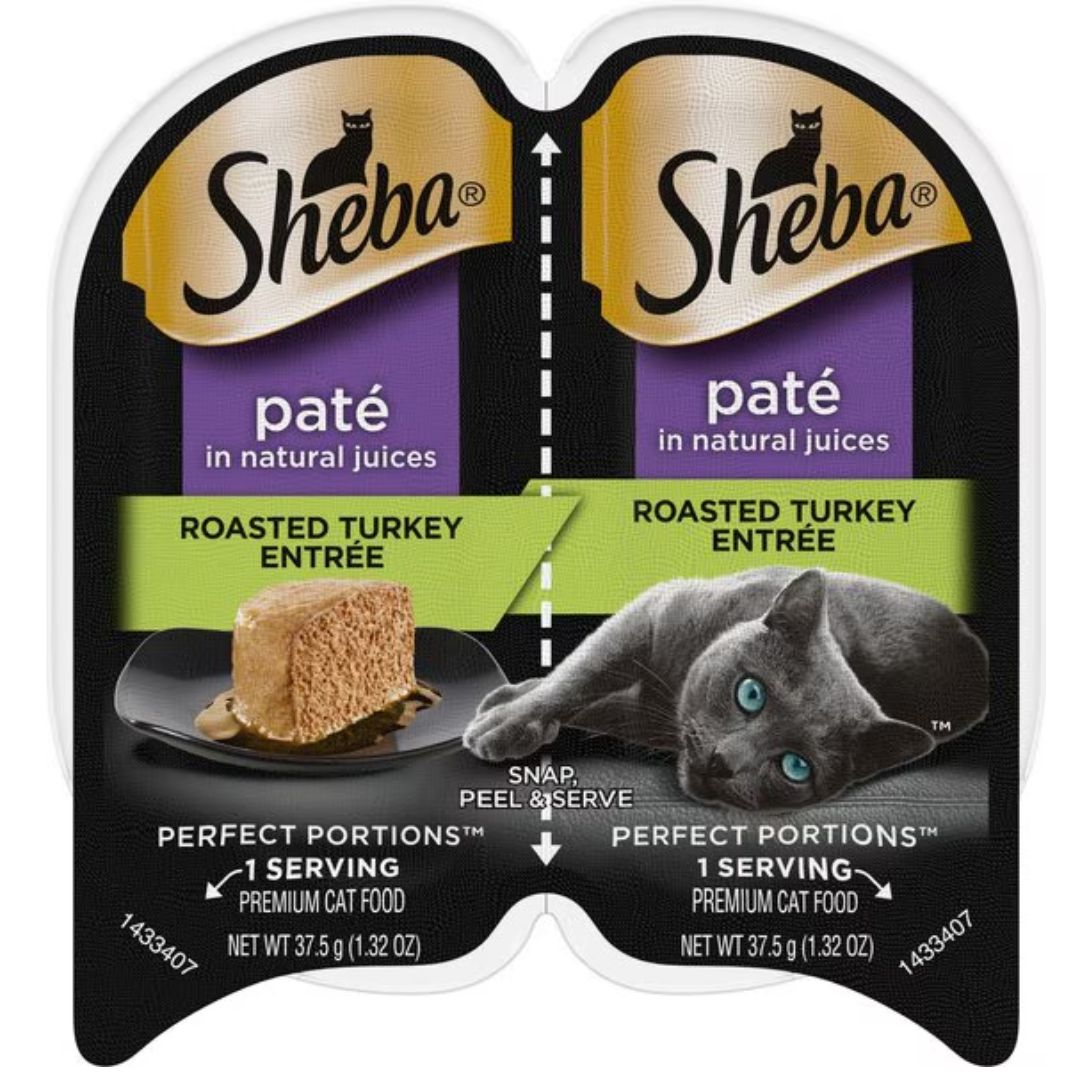 Sheba Perfect Portions Cat Premium Pate Poultry Flex Tray Wet Variety 2.64oz Contains: Savory Chicken Entree - 6ct, Roasted Turkey Entree - 6ct