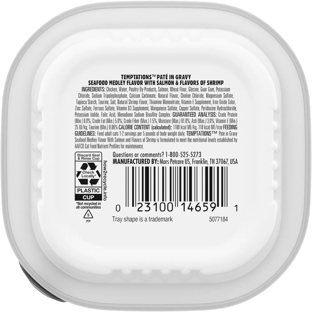 Temptations Pate in Gravy Wet Cat Food Seafood Medley 3.5oz Tray