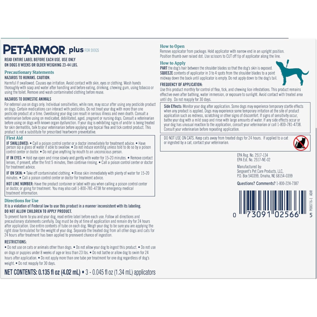 PetArmor Plus for Dogs 23-44# 3ct