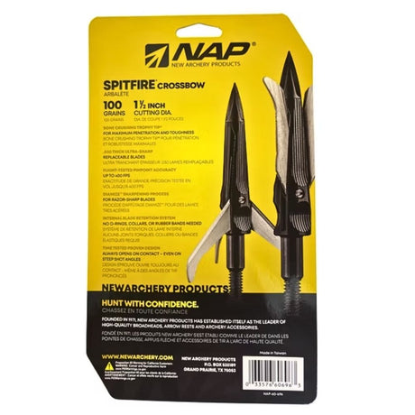 NAP Spitfire Crossbow Mechanical Broadhead 3 Blade 1 1/2" Cutting Diameter 100gr 3pk