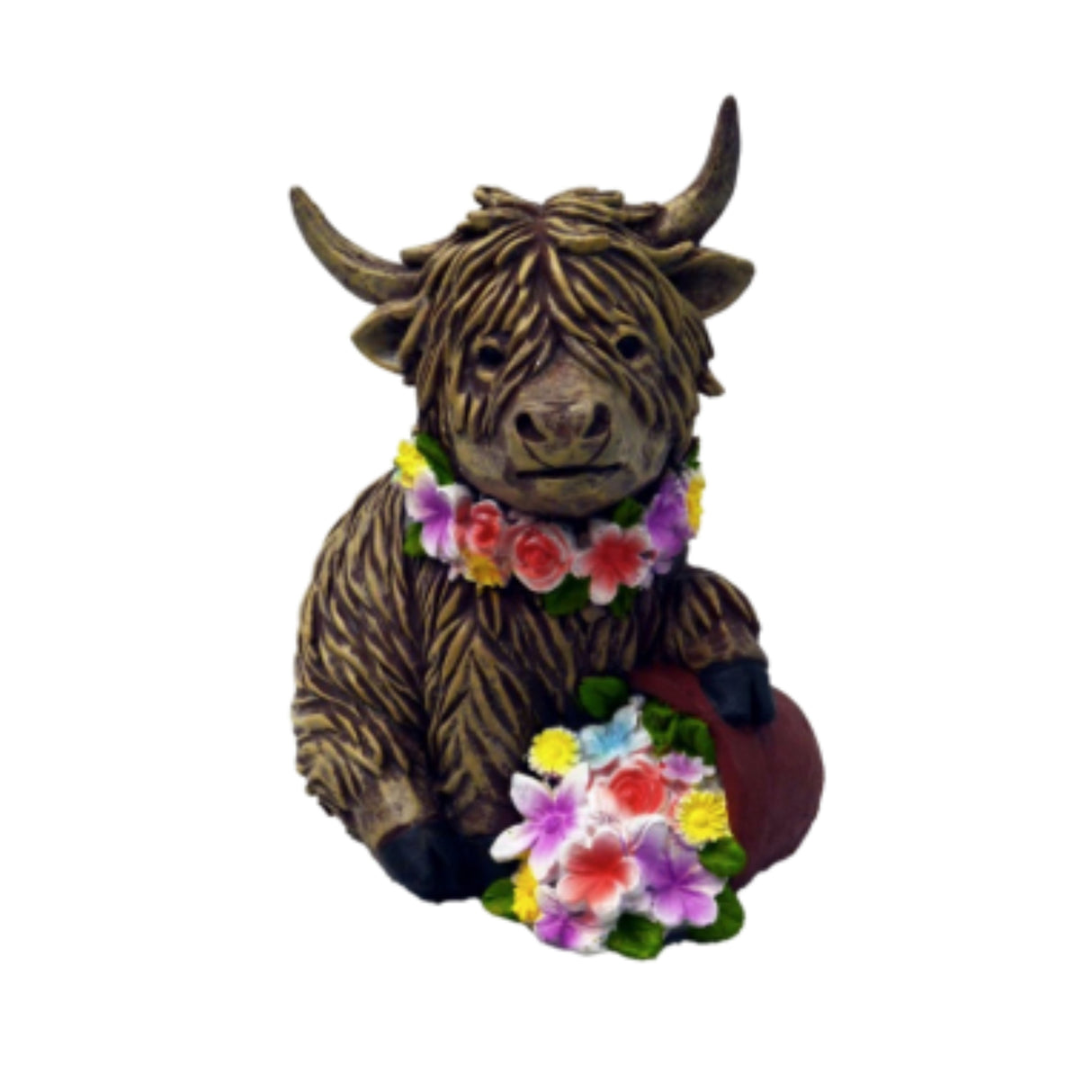 Poly Hairy Cow W/ Flower Pot 5" x 6"