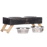 Pronk! Grey Small 12.5 x 5.5 Inch Wood Adjustable Water & Pet Food Feeder