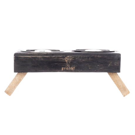 Pronk! Grey Small 12.5 x 5.5 Inch Wood Adjustable Water & Pet Food Feeder