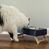 Pronk! Grey Small 12.5 x 5.5 Inch Wood Adjustable Water & Pet Food Feeder