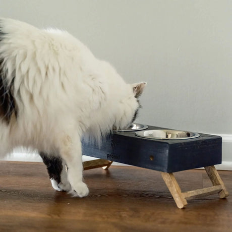 Pronk! Grey Small 12.5 x 5.5 Inch Wood Adjustable Water & Pet Food Feeder