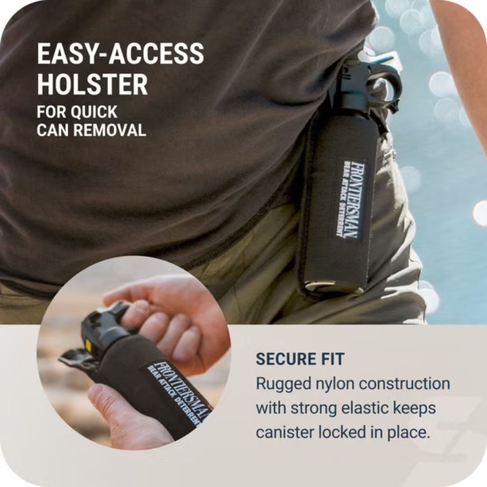 SABRE Frontiersman MAX Bear Spray and Mountain Lion Deterrent with Belt Holster 9.2oz 40ft Range