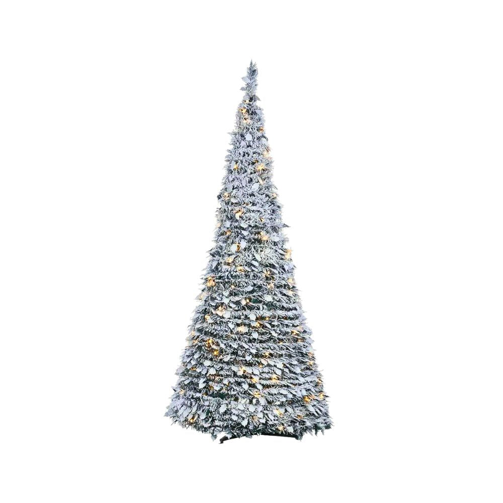 Sterling 6ft High Pop-Up Pre-Lit Flocked Pine Tree with Holy Leaves