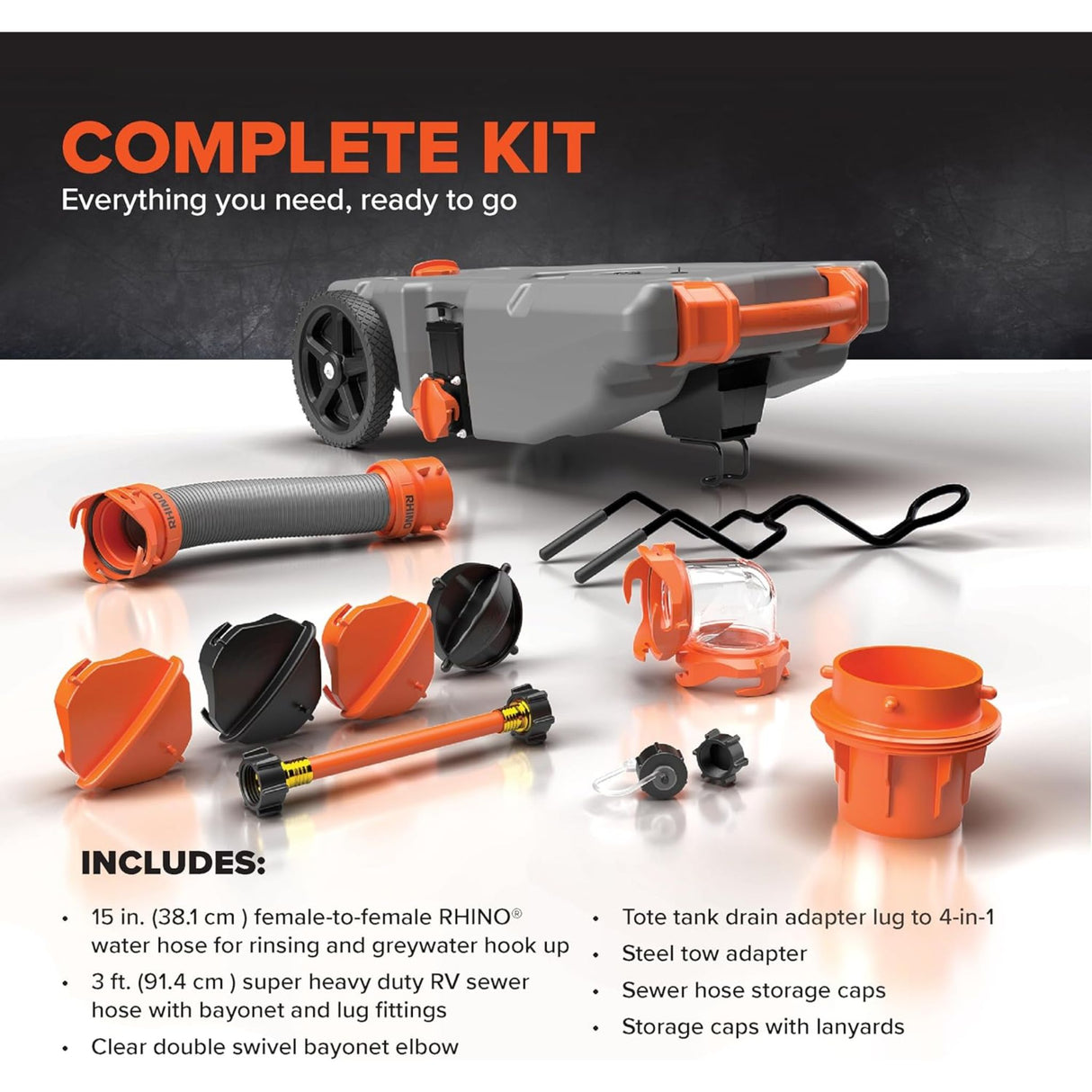 Rhino Tote Tank Portable Rv Waste Kit 36 Gal. 2 Wheel