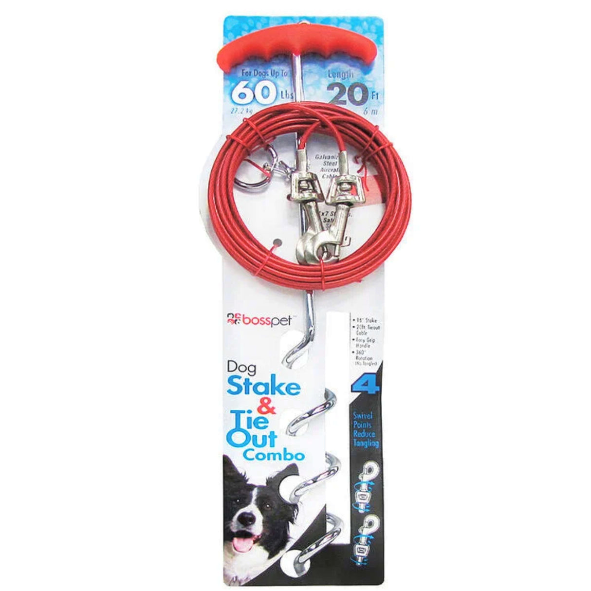 Boss Pet Tie-Out Spiral Stake Combo 20'