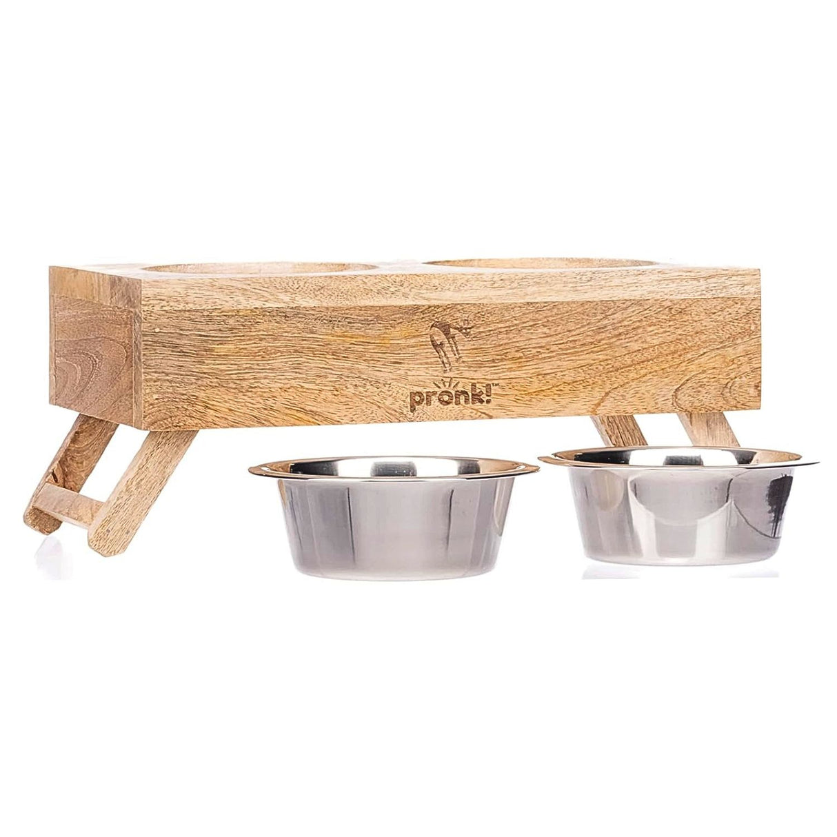 Pronk Brown Small Wood Adjustable Height Water & Pet Food Feeder