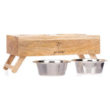 Pronk Brown Small Wood Adjustable Height Water & Pet Food Feeder