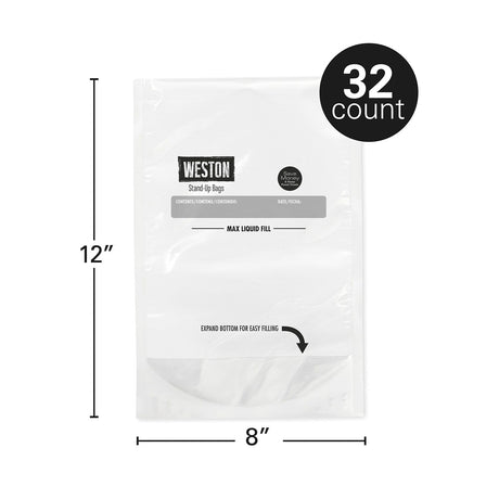 Weston 8"X12" Stand-Up Quart Vacuum Seal Bags - 32ct