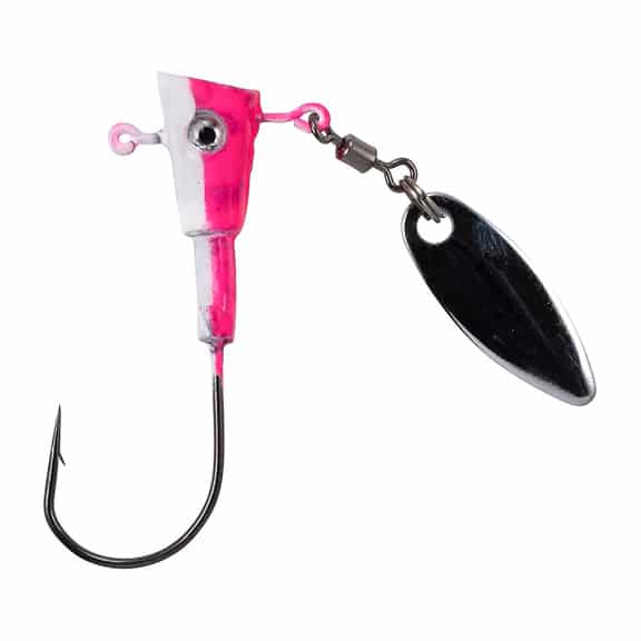 CLOSEOUT* LELAND'S LURES WHITE/PINK FINSPIN JIG HEADS- 2 PK