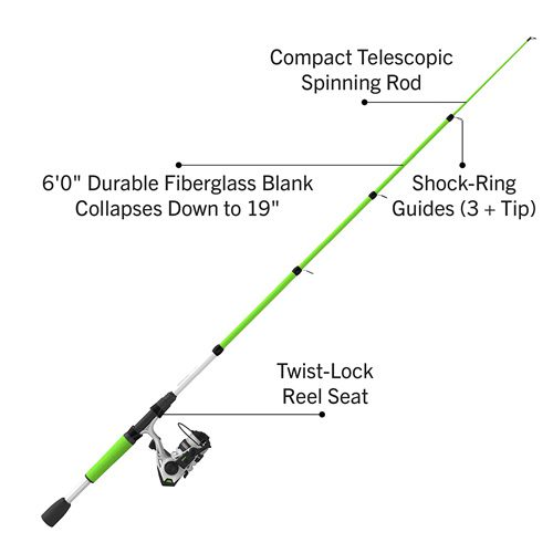 Zebco Roam Spincast Reel and Telescopic Fishing Rod Combo, Extendable  18.5-Inch to 6-Foot Telescopic Fishing Pole with ComfortGrip Handle,  QuickSet Anti-Reverse Fishing Reel, Green : : Sports & Outdoors