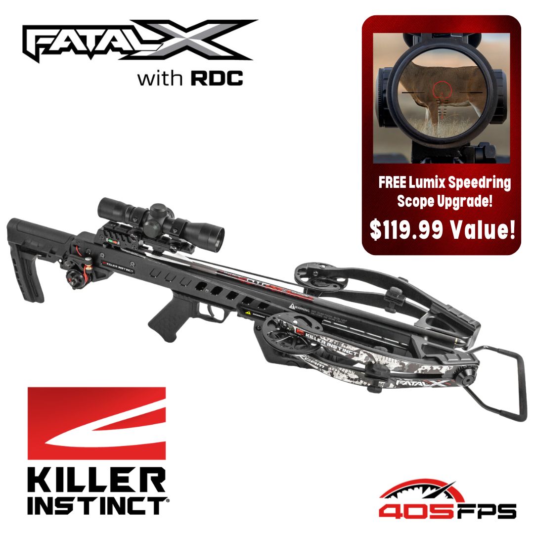 KILLER INSTINCT FATAL X CROSSBOW W/RDC - WITH UPGRADED LUMIX SPEEDRING  SCOPE - Northwoods Wholesale Outlet